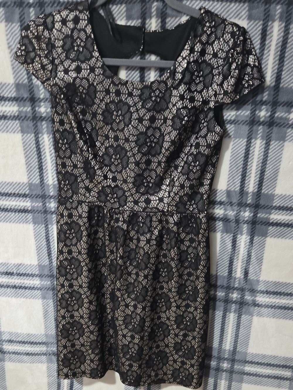 Sweet Storm Black Lace Mini Dress with Champagne Underlay